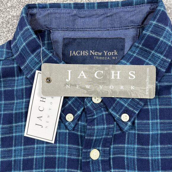 Jachs Flannel Shirt Mens Medium Button Down Plaid Soft Stretch Blue NWT - Picture 3 of 14